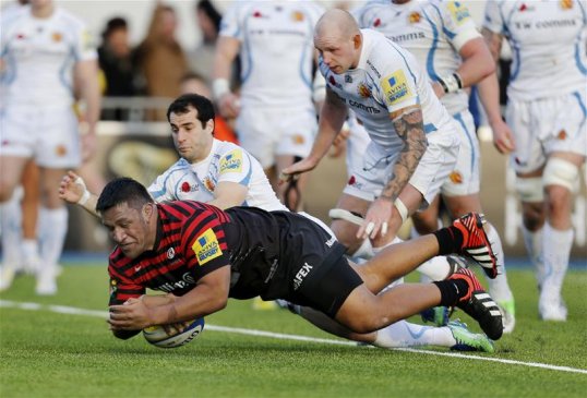 Saracens prop Mako Vunipola has won February's Game Changer Award for his two tries against Exeter Chiefs.